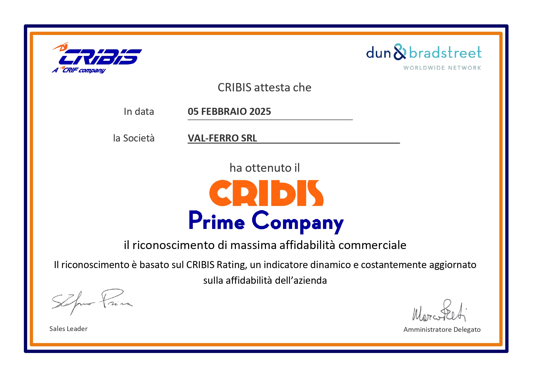 Riconoscimento PRIME COMPANY